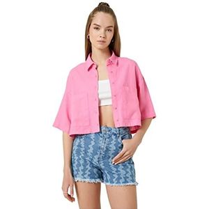 Koton Linen Viskon Mix Pocket Detail Crop Shirt Dames T-shirt, Roze 277