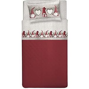 PENSIERI DELICATI Beddengoedset voor eenpersoonsbed, 100% katoen, eenpersoonsbed 90 x 200 cm, met laken, laken en 1 kussensloop, gemaakt in Italië, motief rode gnome
