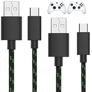 Talkworks 10Ft Controller Charging Cable for Xbox Series X - Braided Heavy Duty Cord - Green/Black (2 Pack) - Xbox Series X