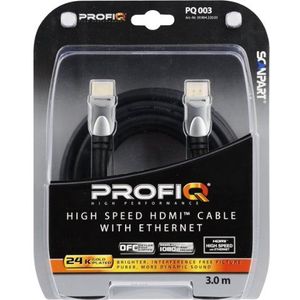 Scan Part Profi Q HDMI-aansluitkabel 24 karaat verguld met dubbele afscherming en ethernet, 3 m