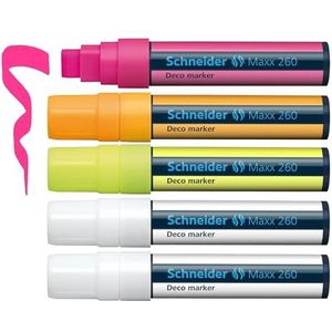 Schneider Maxx 260 Lot de 5 marqueurs à craie (épaisseur de trait 5 + 15 mm, effaçable avec un chiffon humide, à base d'eau, sans odeur)