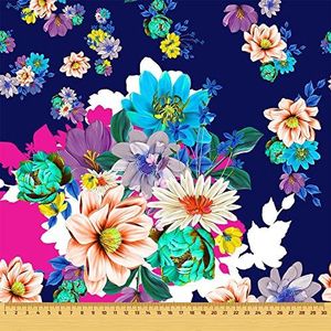 HEKO PANELS Waterdichte Oxford-stof, per meter, polyester stof om te naaien, bekledingsstof voor decoratie/handwerk, ondoorzichtig en waterafstotend, bloemen, meerkleurig, donkerblauw, 100 x 155 cm