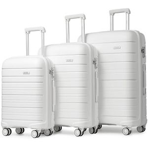 Kono Set van 3 harde koffers met TSA-slot en 4 zwenkwielen (wit) set van 3, bagagesets met zwenkwielen, Wit., Bagagesets met zwenkwielen