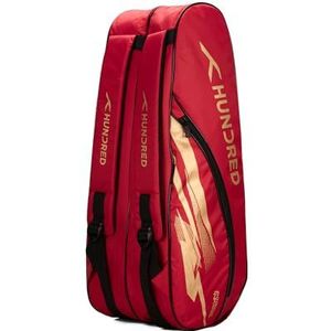 Hundred Cosmogear Badmintontas, rood, dubbele ritssluiting, tas met voorvak met ritssluiting, materiaal: polyester, gevoerde schouderbanden, eenvoudige draaggreep