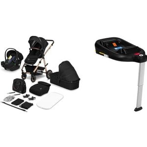 LIONELO Amber 3-in-1 SET: kinderwagen + reiswieg + autostoel + ISOFIX Basis *ADAC 5 Star aan veiligheidstest* - Van geboorte tot 4 jaar / 22kg - Opblaasbare wielen - Comfort matras - Adapters