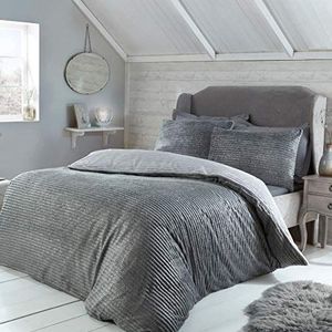 Sleepdown Dekbedovertrekset met kussenslopen, geribbeld fleece, grijs met pailletten, warm, comfortabel, superzacht, voor tweepersoonsbed (200 x 200 cm)