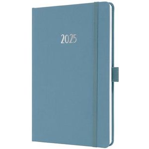 SIGEL J5401 Agenda semainier Jolie 2025, environ A5, bleu, couverture rigide, avec couverture textile, élastique, passant pour stylo, poche plaquée, 174 pages, en papier durable, agenda