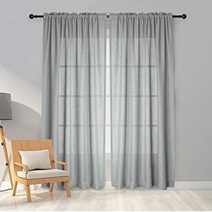 Carvapet Voile gordijnen sjaals transparante gordijnen met plooiband in linnenlook voor woonkamer slaapkamer 245 x 140 cm grijs