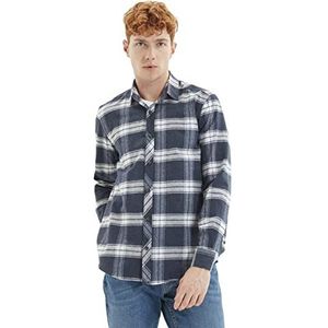 Trendyol Herenhemd met knoopkraag, marineblauw, smalle snit, T-shirt, marineblauw, S, Navy Blauw