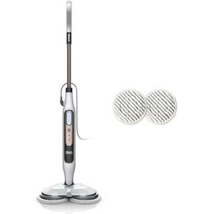 Shark Steam Mop, automatische stoom- en schuurbezem, 2 roterende pads, 3 stoominstellingen, reinigt, verwijdert vlekken en vuil, gebruik op alle verzegelde harde vloeren, wit en grijs S8201EU