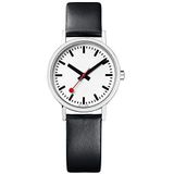 Mondaine Swiss Railways Klassiek polshorloge voor dames en heren met zwarte leren band, zwart., strap