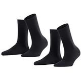 FALKE Softmerino 2-pack ademende sokken voor dames, klimaatregulerend, geurremmend, wol, fijn katoen, effen, elegant, platte naad met warme tenen, multipack 2 paar, Zwart (Black 3009)