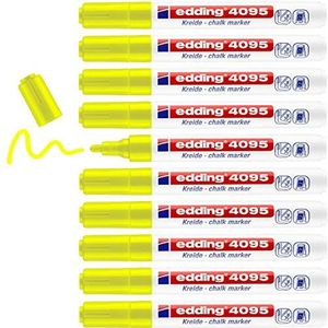 edding 4095 vloeibare krijtmarker – fluorescerend geel – 10 vloeibare krijtstiften – 2-3 mm – uitwisbare krijtviltstift om op ruiten en glas te schrijven – leisteen krijt viltstift in ondoorzichtige