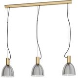 EGLO Hanglamp Lebalio, 3 lichtpunten, vintage, hanglamp van gepolijst staal en rookglas, eettafellamp, woonkamerlamp hangend met E27-fitting, L 112,5 cm