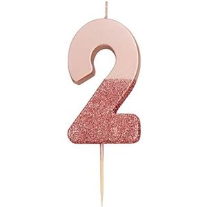 Talking Tables BDAY-CANDLE-RG-2 Roze Goud Glitter Nummer 2 kaars, Premium kwaliteit taarttopper decoratie, Mooi, sprankelend voor kinderen, volwassenen, 21e verjaardagsfeestje, jubileum, mijlpaal