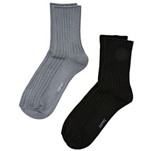 ESPRIT Cosy Rib 2-Pack ademende sokken voor dames, klimaatregulerend, geurremmend, biologisch katoen, wol, halverwege de kuit, zonder patroon, effen, 2 paar, Veelkleurig (Sortiment 0030)