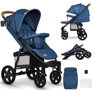 LIONELO Annet Plus kinderwagen, voor baby's vanaf de geboorte tot 22 kg, waterdichte XXL luifel, rugleuning verstelbaar tot ligpositie, grote wielen, voetenwarmer, muggennet, 5-punts gordels