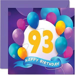 Verjaardagskaart voor de 93e verjaardag voor mannen en vrouwen - ballonparty - verjaardagskaart voor mannen voor de 93e verjaardag opa, oma, papa, mama, papa, 145 mm x 145 mm