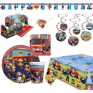 Amscan 9917096 Brandweerman Sam 56-delig wegwerpservies en kinderverjaardagsdecoratie