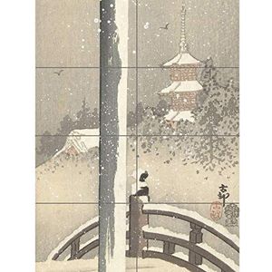 Ohara Koson Torii Gate In The Snow Bird Japanse XL Giant Panel Poster (8 secties) Sneeuw, Japanse vogel, poster