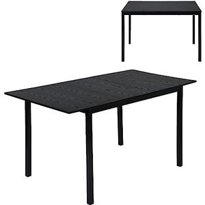 MEUBLE COSY Eettafel, uittrekbaar, industriële stijl, 4 tot 6 personen, voor woonkamer, keuken, robuust metalen frame, zwart, 120 - 160 x 80 x 75 cm, bewerkt hout