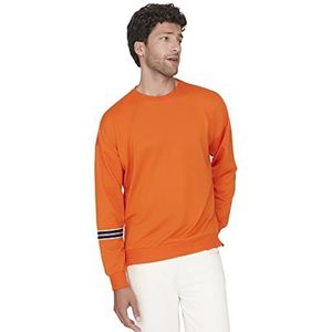 Trendyol Oversize sweatshirt voor heren, effen, ronde hals, oranje, L, Oranje