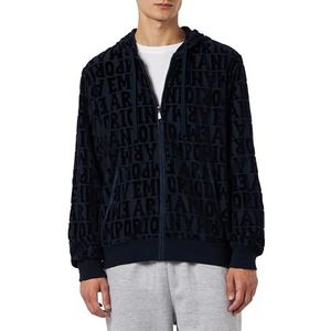 Emporio Armani Emporio Armani Sweatshirt met ritssluiting voor heren, jacquard, bold logo, chenille, trainingspak voor heren (1 stuk), Marine jacquard