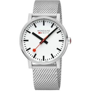 Mondaine Herenhorloge MSE.43110.SJ, witte wijzerplaat en zilveren stalen band, minimalistisch, Witte wijzerplaat en zilveren stalen armband, Minimalist