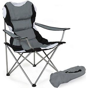BAKAJI Gestoffeerde campingstoel met campingtas, strandstoel, vissen, tuin, outdoor, staal en polyester, met drankvak en smartphone (grijs)