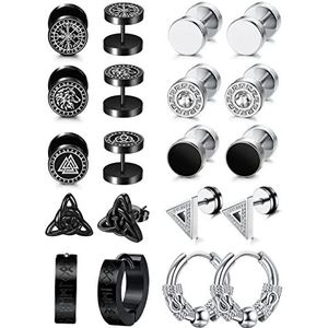 Adramata 10 paar oorbellen voor heren, roestvrij staal, oorbellen voor heren, Viking, 10 mm, oorpiercing, kraakbeen, tragus, oren, oorbellen, rvs