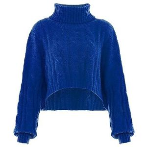 myMo Women's Femme Col Roulé Twist Courte Cape Manches Longues Acrylique Bleu ROI Taille XL/XXL Pull Sweater, X-Large, bleu roi, XL