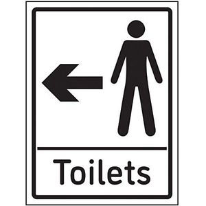 VSafety Toiletbord voor heren, met pijl links, 150 x 200 mm, sticker met aluminiumeffect