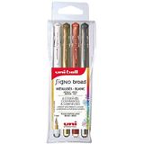 Mitsubishi Pencil uni-ball Signo Broad, 4 balpen, gelinkt, punt 1 mm, brede schrijfbalpen, creatieve roller voor carterie en creatieve hobby's, goud, zilver, wit, brons