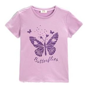 Koton Meisjes T-shirt met vlinderprint, katoen, korte mouwen, paars (263), 5-6 jaar, lila (263)