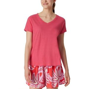 Schiesser Dames nachtshirt met korte mouwen van katoen en linnen mix + relaxed pyjamatop, Roze_181196
