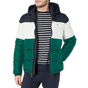 Tommy Hilfiger Klassieke jas met capuchon voor heren, alternatieve donsjas, Groen kleurblok