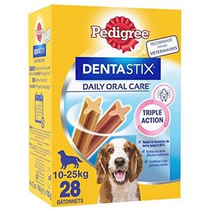 PEDIGREE DENTASTIX Sticks Dentaires pour Moyen Chien 10-25kg - 112 Bâtonnets à Mâcher (Lot de 16 Sachets de 7 Friandises)- Hygiène Bucco-dentaire, Scientifiquement Prouvé, Nettoyage Dents au Quotidien