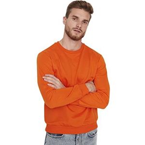 Trendyol Sweatshirt standaard ronde hals effen sweatshirt, heren, oranje, L, Oranje