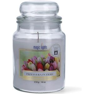 Magic Lights - Jara kaars 510 g lente in bloem - jasmijn - witte bloemen met plantaardige was min. 75% - natuurlijke houten lont die barst, Made in Italy