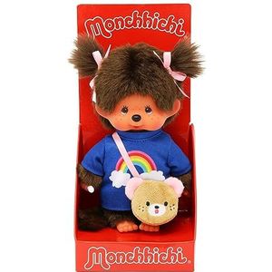 Sekiguchi Monchhichi 233724 Origineel T-shirt voor meisjes met zak en strikken, ca. 20 cm bruin pluche