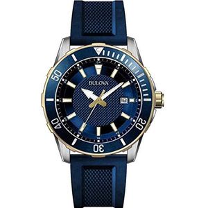 Bulova Heren analoog kwarts horloge met siliconen band 98B345, blauw, riem, Blauw, Riem