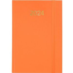 Grafoplás | Jaarlijkse agenda dag 2024 | oranje | 14,5 x 21 cm | vinylhoezen | verticaal rubber | leespunt | serie Florence