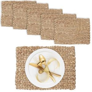 Relaxdays placemat waterhyacint - set van 6 - gevlochten onderleggers tafel - tafelmatjes