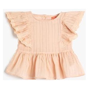 Koton Babygirl Blouse manches courtes col rond texturé plissé guipure coton, Rose (270), 18-24 mois