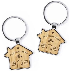eBuyGB Set van 2 sleutelhangers ""Our First Home House"" voor koppels, housewarming cadeau, housewarming cadeau, sleutelhanger voor hem en haar, bruin, eenheidsmaat, Bruin