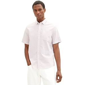 TOM TAILOR 1036229 overhemd met korte mouwen en borstzak voor heren (1 stuk), 31833 - Roze Off White Structuur