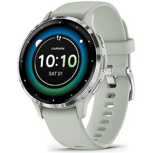 Garmin Venu 3S GPS-smartwatch voor sport en gezondheid, zilver met saliegroene armband