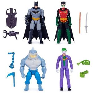 DC Comics, Batman en Robin tegen The Joker en King Shark, 10 cm beweegbare figuren, speelgoed voor jongens en meisjes vanaf 3 jaar, 6065564, meerkleurig