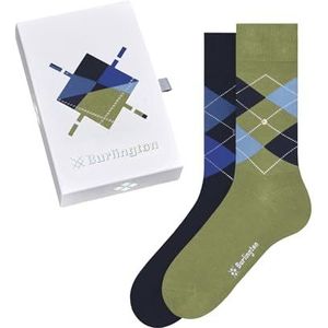 Burlington Heren Basic Gift Box sokken ademend katoen dun versterkt extra zacht duurzaam fancy argyle patroon eenheidsmaat cadeau-idee set van 2 paar, Veelkleurig (Blauw Groen 0700)