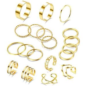 Adramata 19 stuks damesring van roestvrij staal, stapelbaar, zilver/goud, ring voor dames, duimring, verstelbaar, open, sieraden, dames, cadeau, Staal